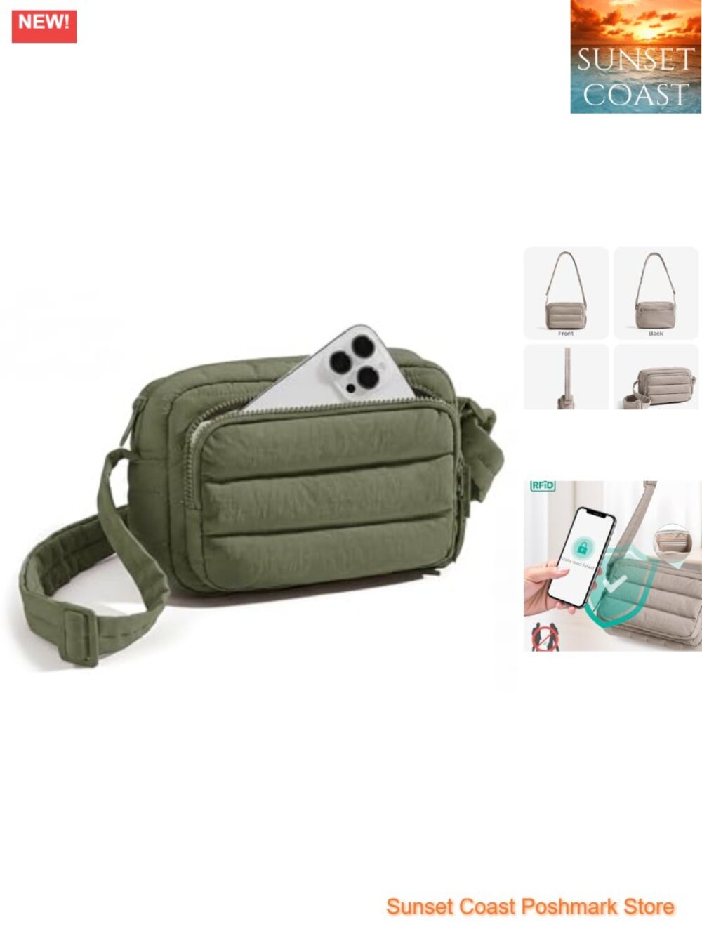RFID Blocking Crossbody Bag with Wallet Slots Puffer Handbag Travel Purse